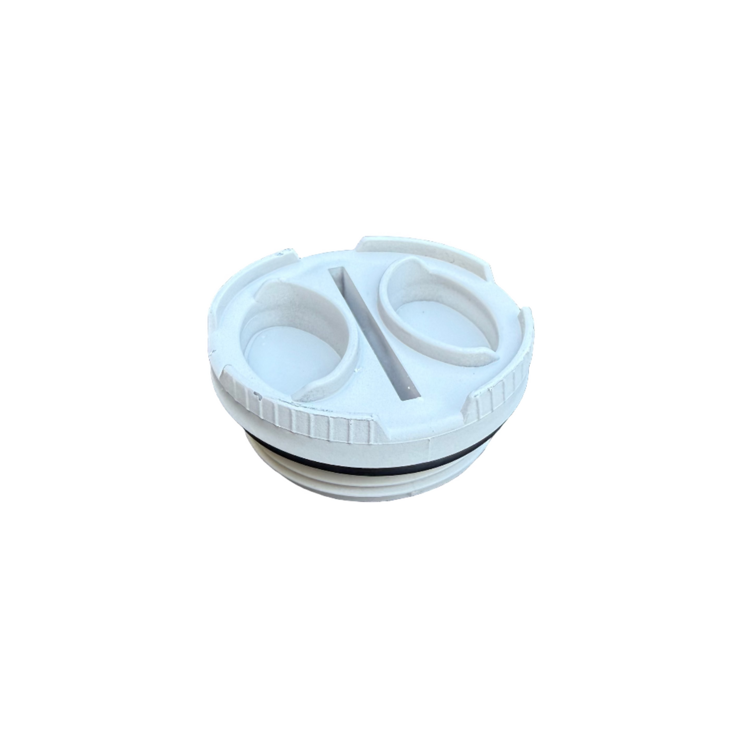 White plastic component on a gray surface